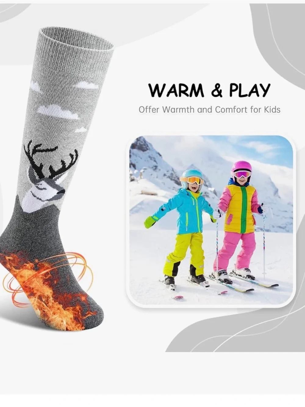 WinterSocks Kids Warm Thermal Snow Socks Skiing Snowboarding | Sz XS/3-5 yrs